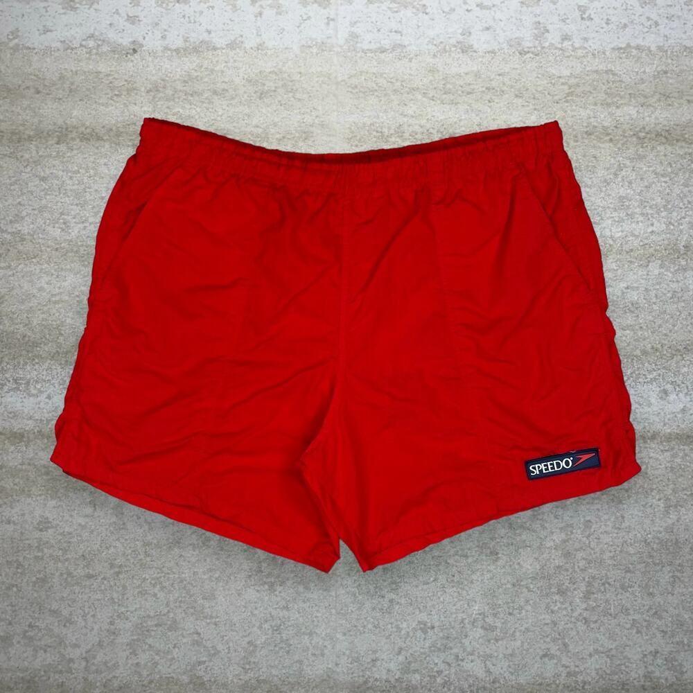 Vintage 90s Speedo Swim Shorts Mens M Crimson Red Black Logo Mesh Lined